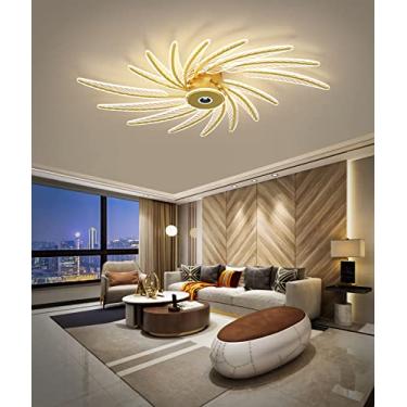 Imagem de Luminária de teto LED para sala de estar grande com controle remoto Luminária de teto moderna com design criativo de asas de anjo regulável em metal acrílico dourado Iluminação de teto para