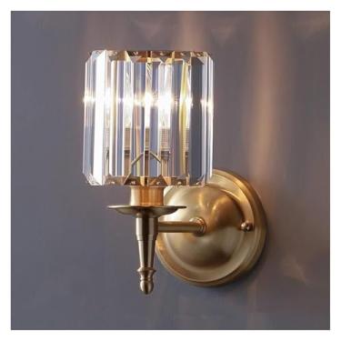 Imagem de Arandela de cobre com detalhes em cristal - Luminária de parede moderna para quarto, cabeceira, sala de estar, corredor e restaurante, luminária de parede com fio E14, 1 luz