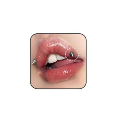 Imagem de Quizzhe Punk Devil Anel de lábio com barra curvada para mulheres e homens 8/10/12 mm com costas planas dentes de tigre vertical labret lábio de aço inoxidável piercing com presas de anjo joia spike