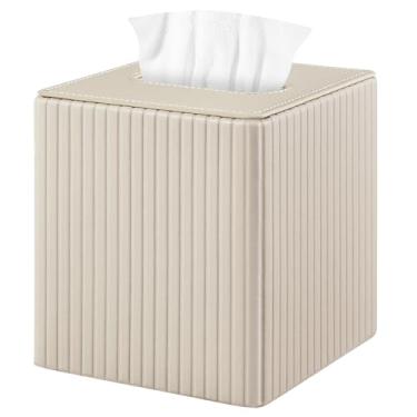 Imagem de XNONE Capa de caixa de lenços de couro PU suporte quadrado de caixa de lenços para banheiro, bancada, cabeceira, quarto, mesa de escritório, organizador decorativo de tecido moderno com fecho