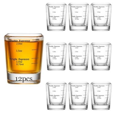 Imagem de Ruckae Conjunto de 12 copos quadrados de vidro de 59 ml - Marcado com precisão para derramamento preciso de álcool - Ideal para uísque, vodca, rum e coquetéis - Perfeito para bares, restaurantes e uso