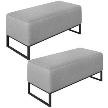 Imagem de Kit 02 Puffs Cléo W01 Base De Ferro 90 Cm Linho Cinza - LYAM DECOR