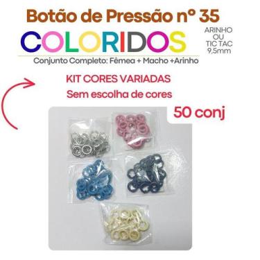 Imagem de Botões de Pressão Nº 35 Tic-Tac Mix Cores Variadas Colorido Latão Sort