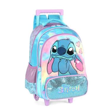 Imagem de Mochila Rodas Stitch Disney Escolar Meninas Holográfico - Luxcel, Azul