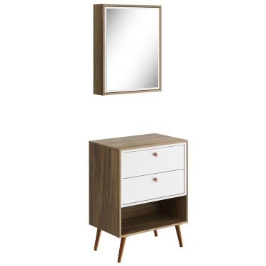 Imagem de Conjunto Para Banheiro Balcão e Armário Com Pés 60cm Lionel B06 Branco Nogal - Lyam Decor