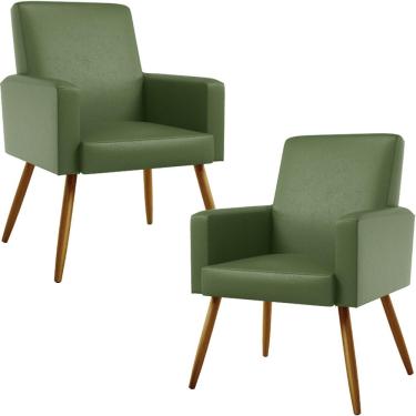 Imagem de Kit 02 Poltronas Decorativa Para Sala De Estar Maria W01 Pés Palito Facto Verde Musgo - Lyam Decor