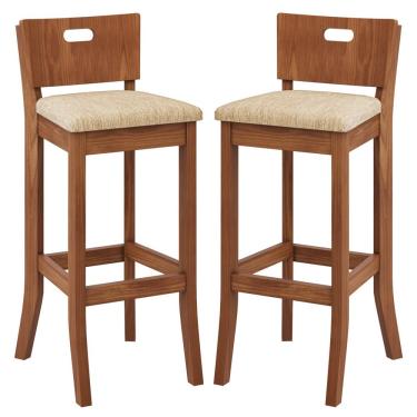 Imagem de Kit 2 Banquetas Decorativas Sala de Jantar Dora com Estofado Linho Bege - Gran Belo