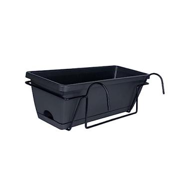 Imagem de Balcony Railing Planter Pot Window Box Planter Hanging Planter Rail Planter Vegetables Growing Container Plant Basket for Garden Porch Patio, Dark Grey, Medium/1112(Dark Grey)