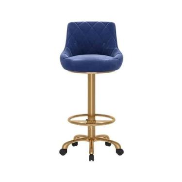 Imagem de Cadeira de bar, polia universal, banco de bar giratório, mesa de ilha, cadeira de jantar, encosto doméstico sedentário, bancos altos (azul)
