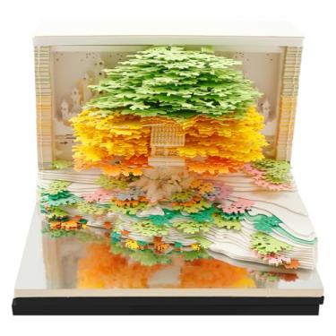 Imagem de Calendário de mesa 3D 2026 com luz de LED, bloco de notas, arte de papel, decoração de mesa com caixa de acrílico, presente criativo para professores de férias em casa, escola, férias (árvore verde)