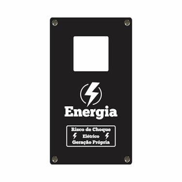 Imagem de Tampa Padrão de Energia e Água em Alumínio c/Gravação a Laser Pronto p/Instalar c/Acabamento Monofásico Trifásico (Trifásico - Preto - Geração Própria)