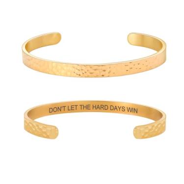 Imagem de Pulseira feminina com versículo da Bíblia inspiradora martelada banhada a ouro 18 K, presente de joia de fé cristã, ajustável, não mancha, Medium, Aço inoxidável, Sem Pedra Preciosa