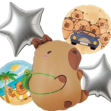Imagem de Kit Cartelado Capivara 3D – 25 Modelos Temáticos (1 Unidade por Cartelado) – Decoração de Festa, Painel e Mesa Infantil – Foil Premium Luma Festas (Kit 5 Peças Capivara com Mochila)