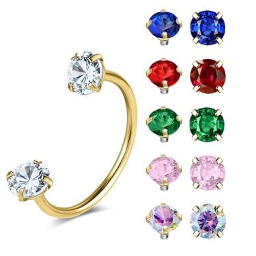 Imagem de 6ixGosh G23 Anéis de nariz de ferradura de titânio 20G para sapata de cavalo argolas de aço cirúrgico meia cartilagem tragus brinco argola rosca interna dupla zircônia cúbica nariz septo joia, Titânio