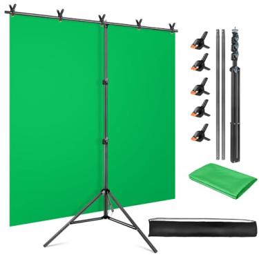 Imagem de Kit de pano de fundo de tela verde, tela verde Chromakey portátil de 1,5 x 2 m com suporte em forma de T, bolsa de transporte e 5 grampos, fundo de tela verde para streaming, jogos, zoom
