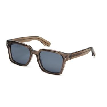 Imagem de HCHES Óculos de sol polarizados masculinos Bold Acetate com rebite retangular UV400 para mulheres (cinza azul)