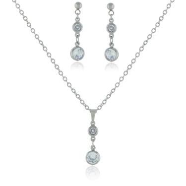 Imagem de Conjunto Feminino Aço Inox Brincos e Colar com Zircônia Cristal Pendurada Semijoia Antialérgica