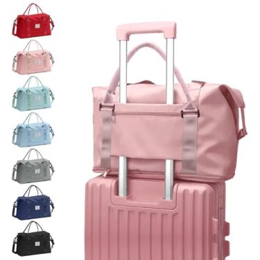Imagem de Bolsa de viagem, bolsa esportiva à prova d'água, bolsa de ginástica para mulheres e homens 2025, transporte noturno de fim de semana com bolso molhado, rosa, Large, Sacola premium para academia