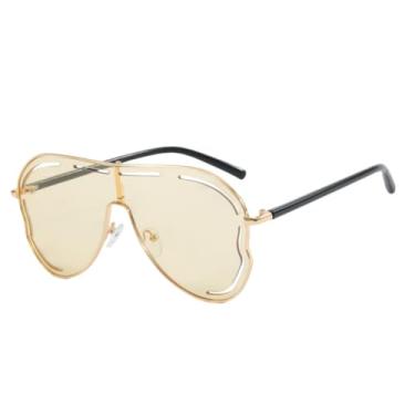 Imagem de Óculos de sol retrô over-around frog eye com proteção UV, ideal para praia, dirigir e atividades ao ar livre, Amarelo, G