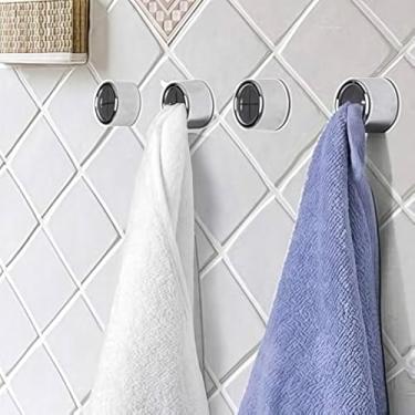 Imagem de Ganchos de toalha adesivos, pacote com 4 suportes redondos de pendurar na parede, fácil instalação, pano de prato durável e cabides para cozinhas, banheiro, cinza