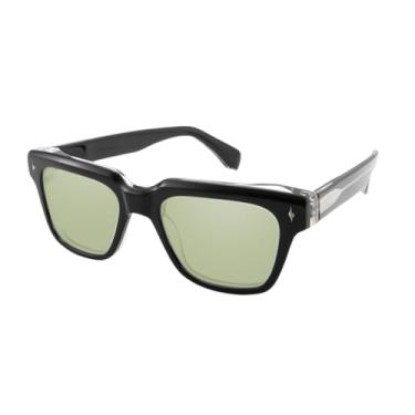 Imagem de HCHES Óculos de sol retrô masculinos de acetato UV400, estilo punk urbano (preto, verde e branco)