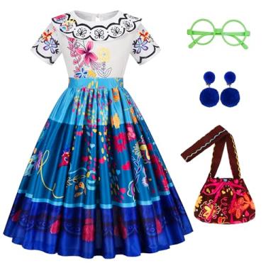 Imagem de Foierp Vestido de fantasia Mirabel para meninas – fantasia Isabella cosplay princesa festa de Halloween roupas de vestir com acessórios, Azul, B, 7-8 Anos