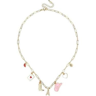 Imagem de Colar com pingente de letra de vaca ocidental dourado para mulheres, colar com pingente de vaca botas de vaca chapéu moderno clipe de papel corrente colar joia presente (A)