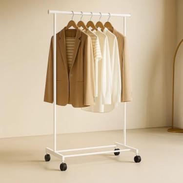 Imagem de Arara de Roupas Móvel com Rodízios, Altura Ajustável, Metal Preto, Organizador para Vestuário (Branco)