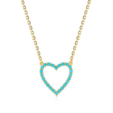 Imagem de Valloey Rover Colar feminino turquesa com pingente de ouro banhado a ouro 14 quilates delicados colares com pingente turquesa joias presentes para mulheres, Small, Latão, Turquesa