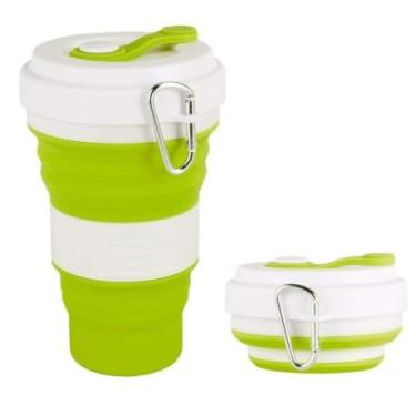 Imagem de Copo Retrátil de Silicone Ecológico 550ml Dobrável com Tampa Antivazamento Portátil – Reutilizável, Resistente ao Calor e Livre de BPA (Verde)
