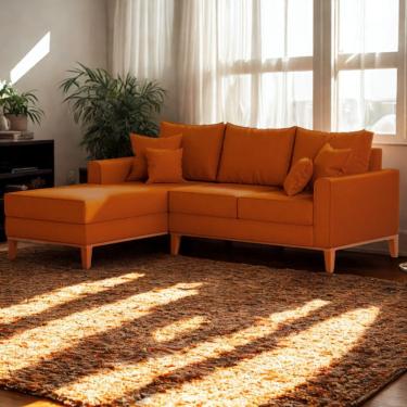 Imagem de Sofá 3 Lugares Beny Com Chaise Esquerdo Suede Terracota