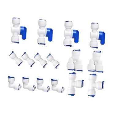 Imagem de Generic Conexões de conexão rápida de 1/4" OD Peças de conexão de tubo de água Válvula de esfera + T + L + i + Y Combe para de água para, 16 Unidades
