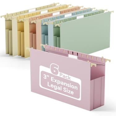 Imagem de Ansook Pastas de arquivo suspensas de plástico, tamanho ofício, pasta de arquivo expansível de 7,6 cm com abas, pacote com 6 pastas de armário de arquivo resistente, pasta suspensa sanfonada de