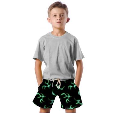 Imagem de Shorts Infantil Bermuda Calção Praia Verão Listras Raios Verde Cartoon