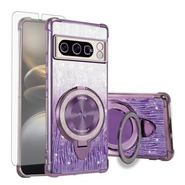 Imagem de Asuwish Capa de celular para Google Pixel 8 Pro 5G capa magnética com protetor de tela de vidro temperado e anel híbrido com glitter brilhante suporte rígido acessórios Pixel8Pro Pixel8 XL Eight 8Pro