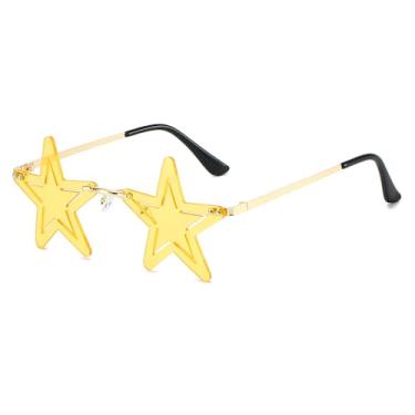 Imagem de YAMEIZE Óculos de sol bonitos em forma de estrela para mulheres e homens, sem aro, novidade, Halloween, Natal, festival, rave, Dourado, amarelo