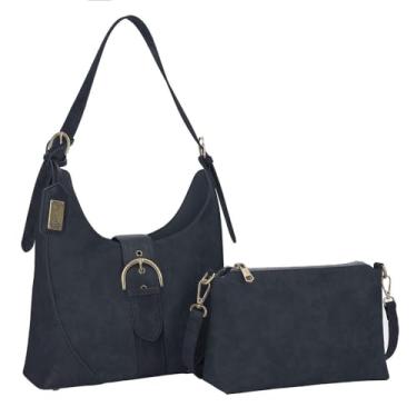 Imagem de Liz Soto Bolsas femininas Eva Hobo - Bolsa feminina 2 em 1, bolsa de ombro despojada de camurça sintética, bolsa transversal interna, Preto, Eva