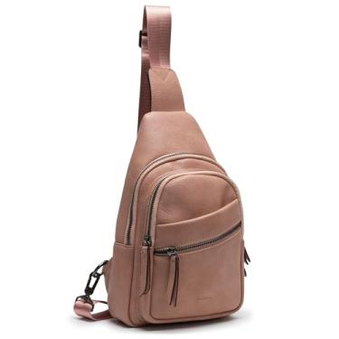 Imagem de Alldaily Bolsa tiracolo grande para mulheres, bolsa tiracolo de couro, moderna, bolsa de peito para viagens, pochete, Rosa empoeirada