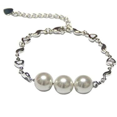 Imagem de Pulseira de contas corrente em forma de coração joias diárias para noivas presente de dama de honra mulher menina casamento artesanal, Metal, desconhecido