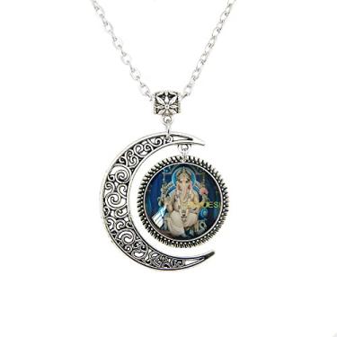 Imagem de LERYDESI Lord Ganesh Ganesha Colar Lua Pingente Elefante Hindu Meditação Buda Arte Espiritual Joias para mulheres menina bou homem, 22 inches, Vidro, Sem Pedra Preciosa