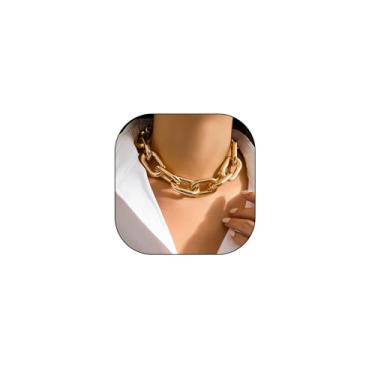 Imagem de LittleFathand Colar de corrente de ouro grosso para mulheres, colar de gargantilha grande e grosso, corrente cubana de ouro, colares punk hip-hop, bijuterias, presente de fantasia, Zinco, Sem Pedra