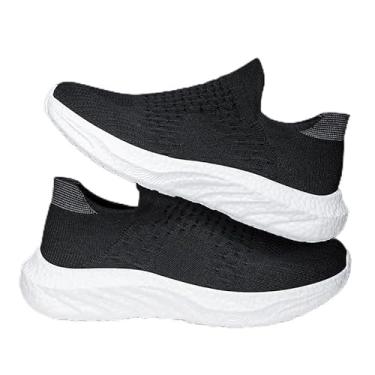 Imagem de Tênis masculino de malha sem cadarço, casual, atlético, leve, confortável, respirável, Preto e branco, 36