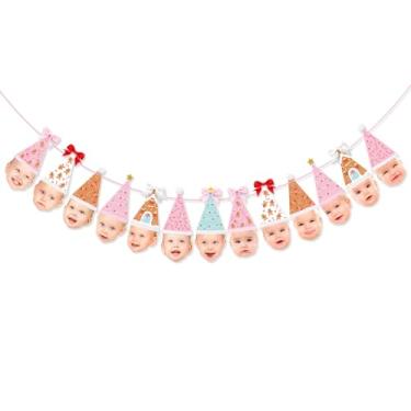 Imagem de K KUMEED Banner de Natal com rosto personalizado, faixa de foto de aniversário de recém-nascido a 12 meses tema chapéu de Natal pão de gengibre mensal fotografia de marco guirlanda