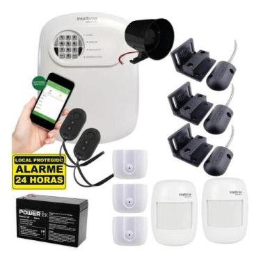 Imagem de Kit Alarme C/ 3 Sensor Magnético Porta De Aço E 2 Infra S/f - INTELBRA