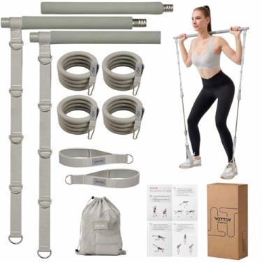 Imagem de YOTTOY Kit de barra de pilates com faixas de resistência – Bastão de Pilates removível de 3 barras para treino de corpo inteiro, equipamento de ginástica em casa para mulheres e homens, barra
