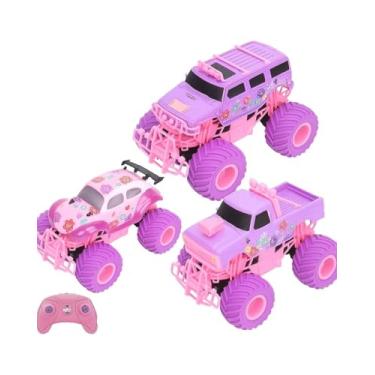 Imagem de Carrinho De Controle Remoto Monster Truck Fusca Rosa Recarregável Jeep Infantil Brinquedo Off-Road Infantil Kizumba