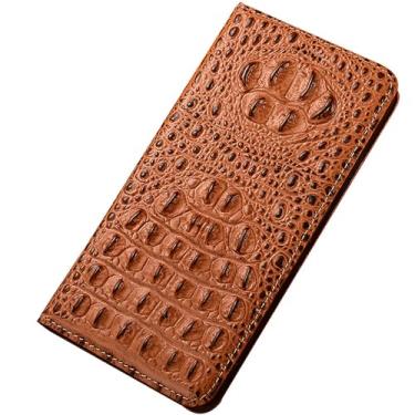 Imagem de POYUFRG Capa carteira para Honor Magic 8 Pro/Magic 8, capa de couro genuíno com padrão de crocodilo 3D com compartimentos para cartões, capa flip para celular, laranja, 8 Pro