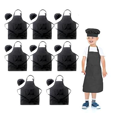 Imagem de LOYHUANG Avental e chapéu de chef infantil, Black-8sets, One Size, 8