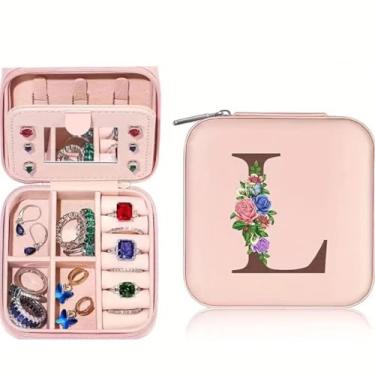 Imagem de Caixa de joias personalizada – uma caixa de armazenamento portátil para anéis, brincos e colares de viagem, com padrões florais, tornando-a um presente para vários feriados, como o Natal (rosa 4 x 4 x