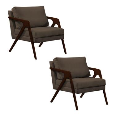 Imagem de Kit 2 Poltronas Mona Monique Luxo Base Madeira Maciça Castanho Veludo Marrom